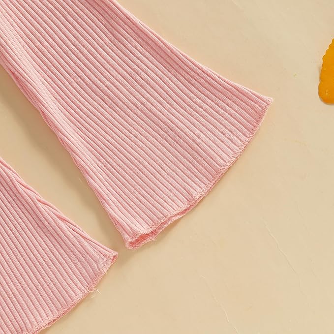 Mubineo Toddler Baby Girl Clothes Cute Ribbed Outfits Knit Long Sleeve Shirt Tops Bell Bottom Pant Fall Winter Outfit