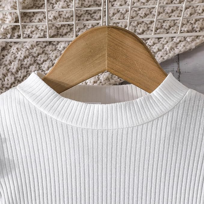 Fernvia Toddler Baby Girl Fall Winter Skirt Set Turtleneck Ribbed Long Sleeve T-Shirt Top & Plaid Skirts Dress 2Pcs Outfits