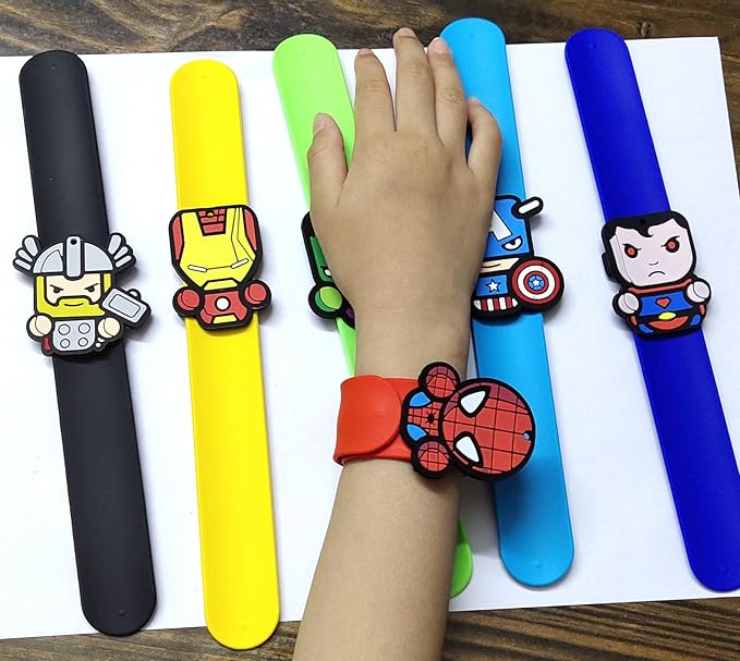 6Pcs Sets Include 6 Cartoon Character Silicone Slap Bracelets, and 6 Keychains.Boys and Girls Party Favors Gifts Carnival Prizes.
