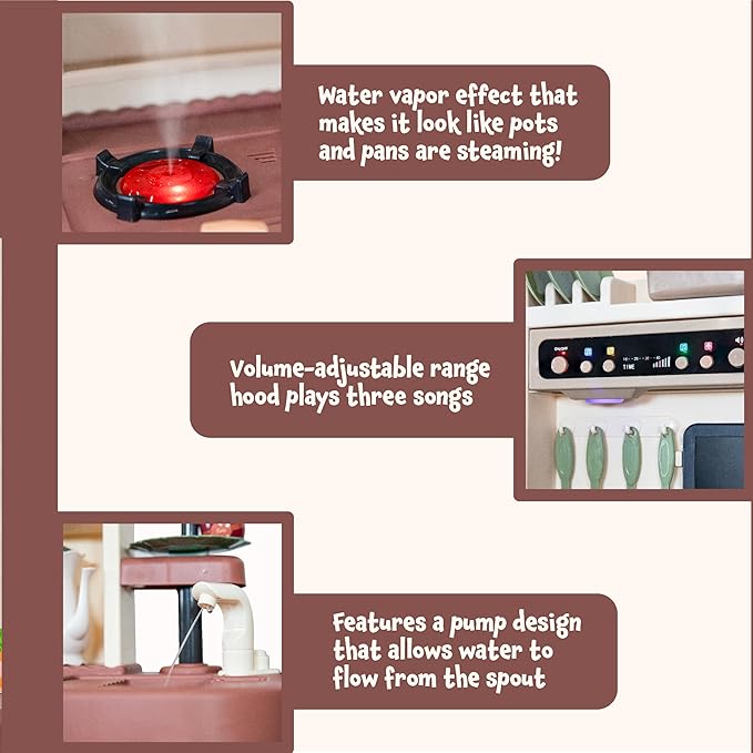 Sunnydaze Mini Meals Interactive Play Kitchen with Lights and Sounds - Kids Toy Kitchen Playset with 65-Piece Accessory Pack