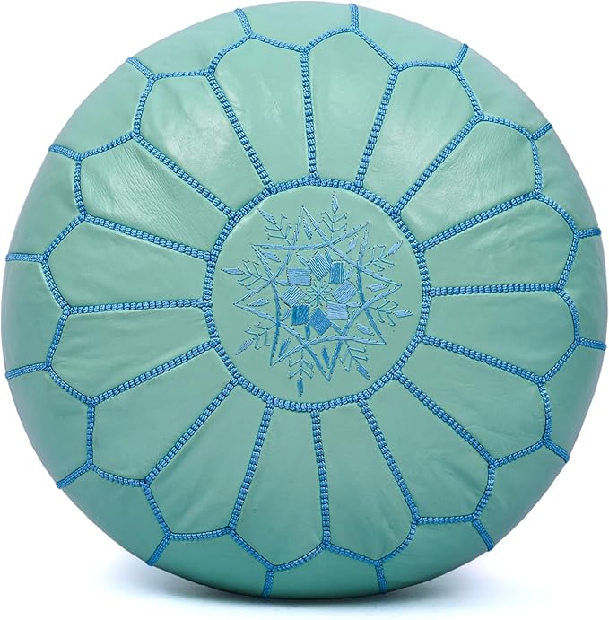 Marrakesh Gallery Genuine Leather Round Pouf Unstuffed - Moroccan Ottoman Footstool, Footrest Cover - Boho Decor - Bohemian Living Room, Bedroom, Kids Room, Gift & Wedding