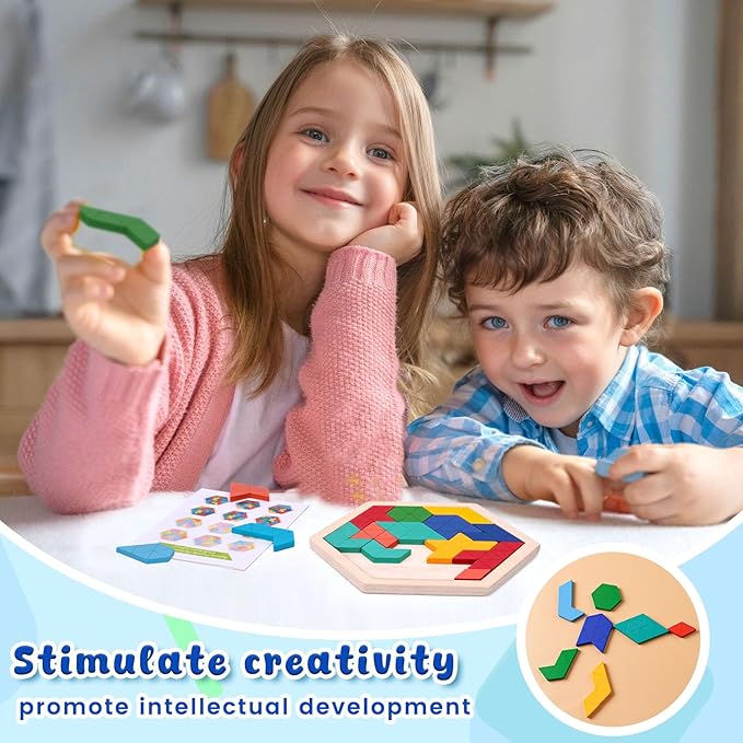 3 otters Wooden Puzzles, Educational Brain Teaser Game,Sorting Board with Guide Book,Educational Toys Shape Pattern Block for Boys and Girls