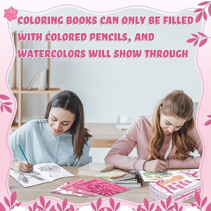 72 Pcs Breast Awareness Coloring Book for Adults Coloring Books Bulk, DIY Art Coloring Book for Women Stress Relief Drawing Book with Flower Pink Ribbon Pattern for Party Favors Gifts