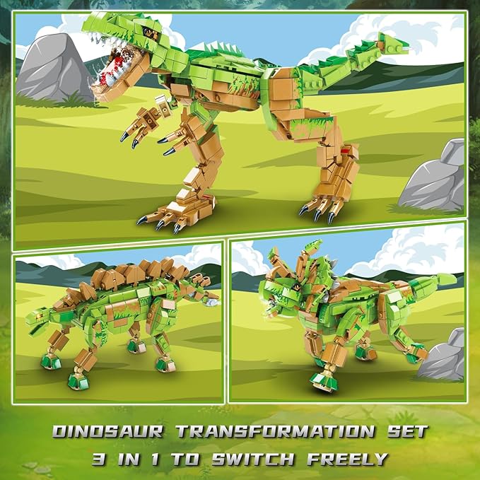 3 in 1 Dinosaur Building Blocks Toy Set, Compatible with Lego Dinosaur Toys, 730 Piece STEM Dinosaur Building Kit Great Gift for Boys and Girls Over 6 Years Old