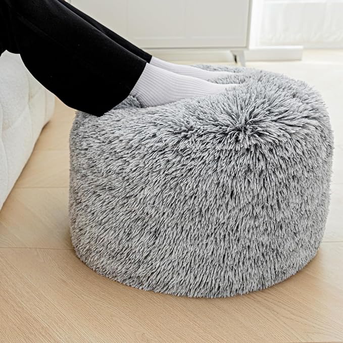 Asuprui Round Pouf Ottoman Stuffed Floor Foot Stool Floor Chair for Living Room Bedroom Modern Foam Foot Rest for Couch 20 in Diameter x 12 Inches Height Ottoman Foot Rest Snow Gray Pouf with Filler