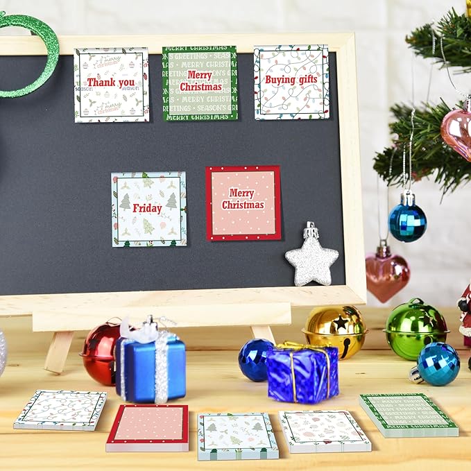 9 Pieces Christmas Sticky Note Self-Adhesive Merry Christmas Note Pads with Christmas Tree Christmas Lights Balloon Memo Notes for Xmas School Office Home Supplies Students Teachers Present