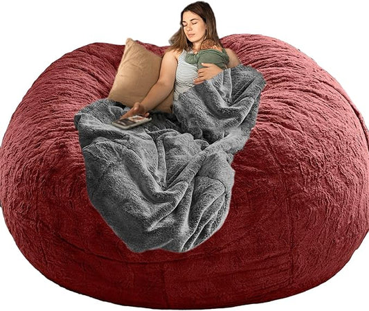 Big Huge Giant Bean Bag Chair Cover for Adults, (No Filler) Machine Washable Covers Bean Bag Chairs in Multiple Sizes and Colors Giant Foam-Filled Furniture Filled Furniture (Wine Red, 7FT)