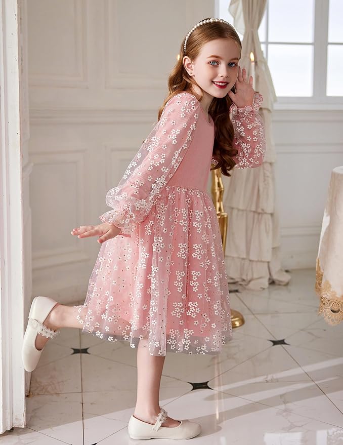 Arshiner Toddler Christmas Dress Girls Sequin Tulle Puff Long Sleeves Tutu Dress Princess Birthday Party Clothes 1-6T