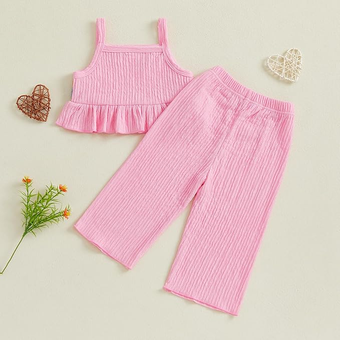 6M-5T Little Girl Clothes Boho Outfit Straps Hearts Shirts Cami Tank Tops Wide Leg Pants Baby Girl Summer Clothes