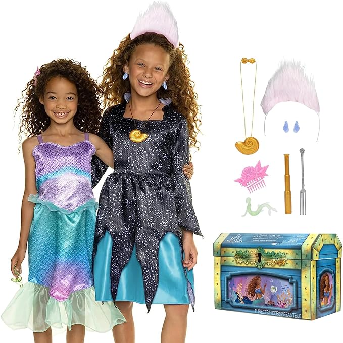 Disney The Little Mermaid Ariel & Ursula Dress Up Trunk, Treasure Chest Includes Ariel and Ursula's Outfit Dresses with Accessories [Amazon Exclusive]