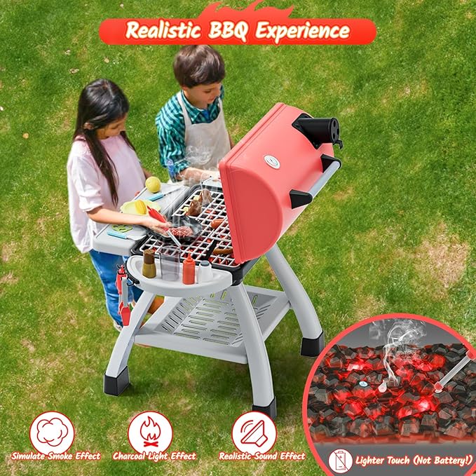 Kids Toys Kitchen Playset, Kids BBQ Grill Playset with Smoke, Sound & Light, Toy Grill for Kids, Pretend Play Food Hamburger, Interactive Toys Barbecue Cooking Game for Toddlers Boys Girls 3-5