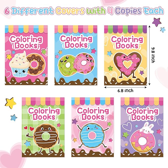 24Pcs Donut Coloring Books for Kids Bulk Cute Mini Coloring Booklet DIY Art Drawing Book with Dessert Doughnut for Toddlers Birthday School Party Favors Goodie Bag Filler