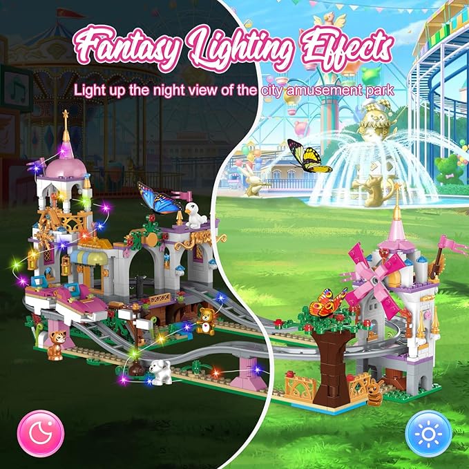 711 Piece Friends Roller Coaster Building Set,Girls Creative Amusement Park Building Kit,STEM Princess Castle | Pink Playground Park Model Building Toy,Christmas Birthday Gift for Girls Age 6+