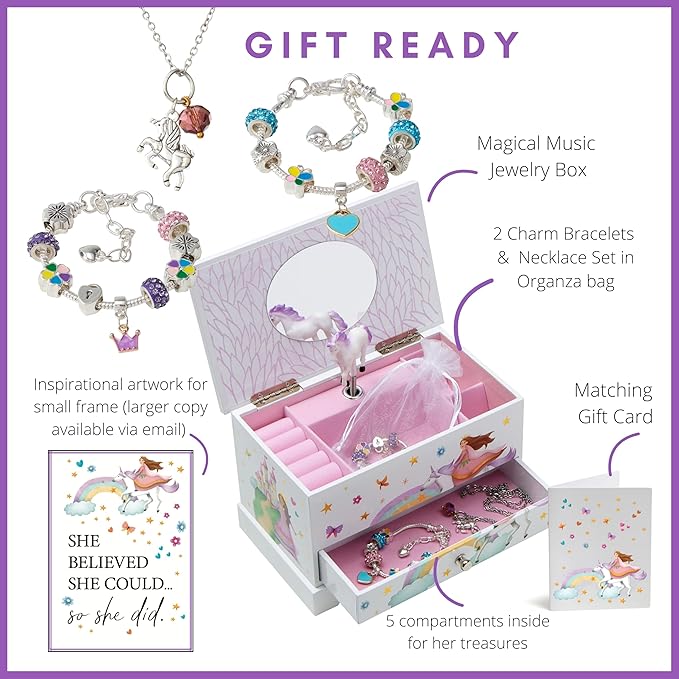 ABI + OLIE Kids Jewelry Box for Girls, Little Girls Jewelry Box, Musical Jewelry Box for Girls 8-12 - Music Boxes for Girls - Princess Castle Unicorn Theme