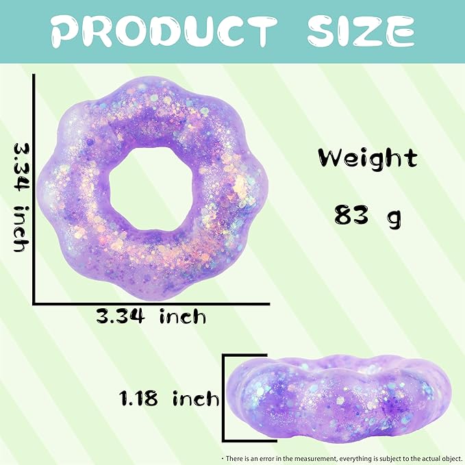 2 Pack Wearable Squishy Stress Relief Toy,Donut Squishy Stress Relief Toys,Crystal Glitter Bracelet Soft Sensory Fidget Toy (Blue Yellow)