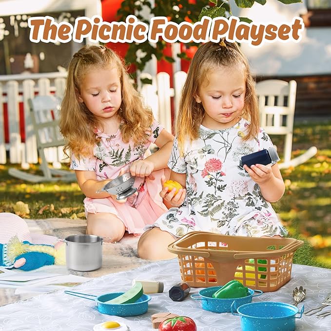 Kids Play Kitchen Toy Accessories Set Toddler Cooking Playset Colorful Stainless Steel Pots and Pans Birthday Gifts for 3+ Girls Boys (New Blue)