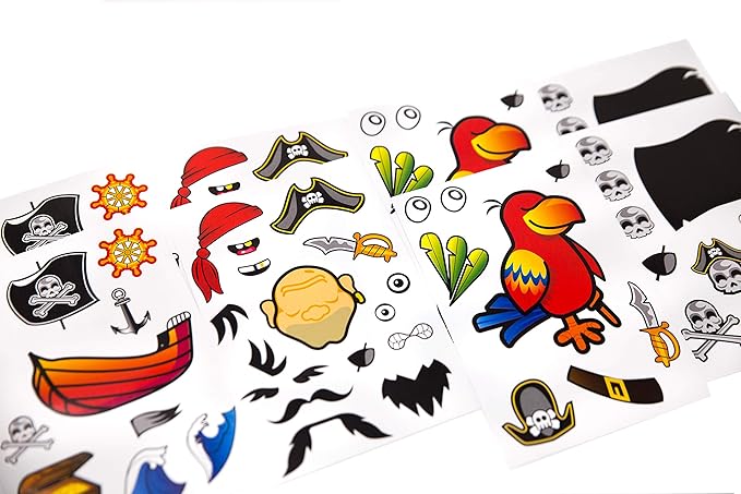 24 Make A Pirate Stickers for Kids - Great Pirate Theme Birthday Party Favors - Fun Craft Project for Children 3+ - Let Your Kids Get Creative & Design Their Favorite Pirate Stickers
