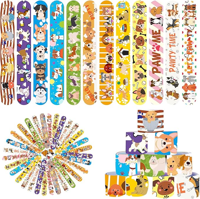 48 Pcs Slap Bracelets for Kids Holiday Party Favor Toys Slap Bracelets Bulk Cat and Dog Theme Snap Bracelet Birthday Party Supplies Classroom Prizes Wrist Bands Toddler Party Favors Christmas Easter Halloween Holiday Gifts