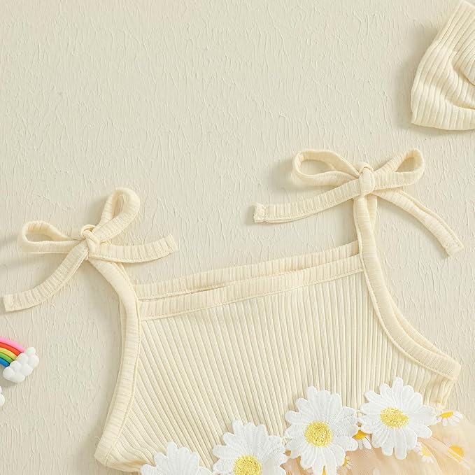 Baby Girl Clothes Daisy Ribbed Bodysuit Sleeveless Romper Dress Summer Outfit for Girls Newborn 3 6 9 12 18 Months
