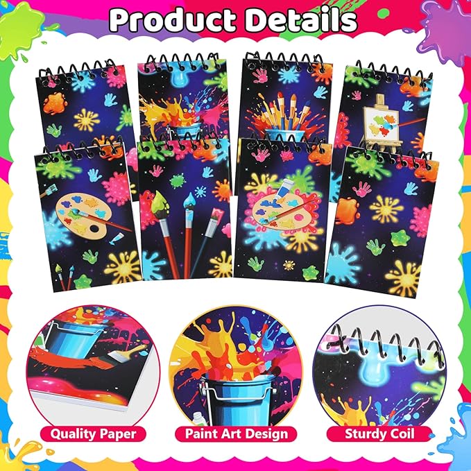 49Pcs Art Paint Party Supplies Art Paint Party Favor 24 Paint Splatter Notepads 24 Keychains Stickers Neon Paint Party Decorations Colorful Graffiti Art Painting Birthday Gifts Rewards