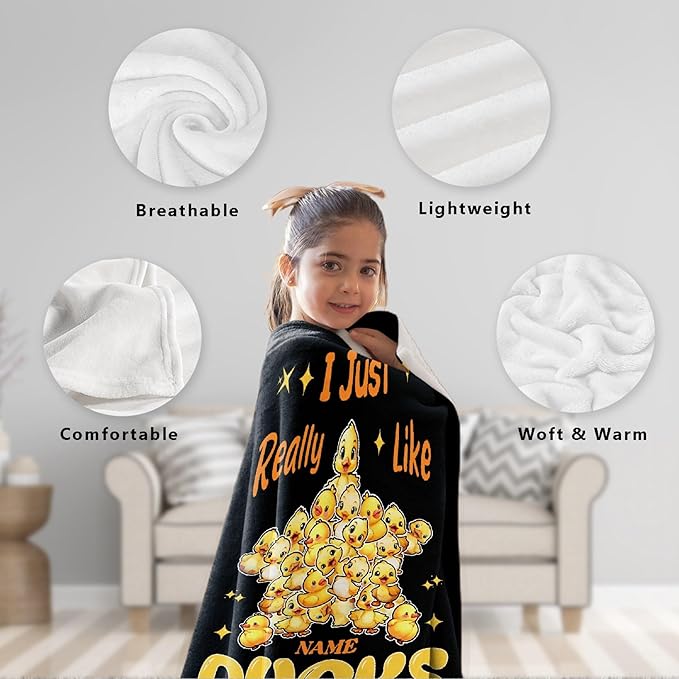 Costom Name Just Really Like Ducks Adult duck Blanket Kids Funny Blanket Suitable for Bedroom bed sofa Crib Couch Chair outdoor All Season Items That Yellow Duck Lovers Will Love 60"x50"for Teens