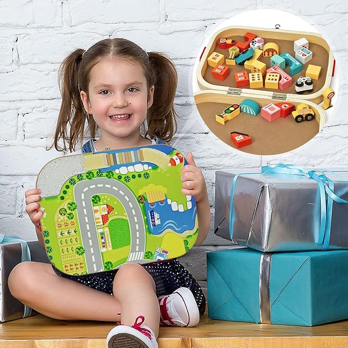 Vileafy Toys Building Blocks Set for Boys and Girls Gift, 56 Pcs Wooden City Stacking Block, Educational Toys for 3 4 5 6 Years Old Kids