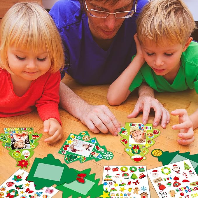 36 Packs Christmas Picture Frame Craft for Kids with Easel?DIY Christmas Tree Paper Art Crafts kit with Stand Holiday Xmas Photo Frames Bulks DIY Game Activity for Kindergarten Preschool Kids