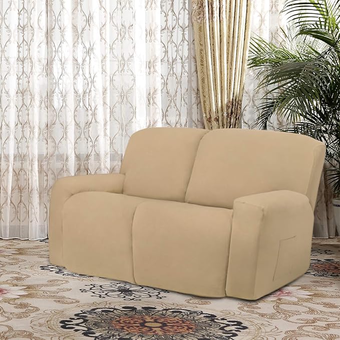 Easy-Going 6 Pieces Microfiber Stretch Sectional Recliner Sofa Slipcover Soft Fitted Fleece 2 Seats Couch Cover Washable Furniture Protector with Elasticity for Kids(Recliner Loveseat, Pale Yellow)