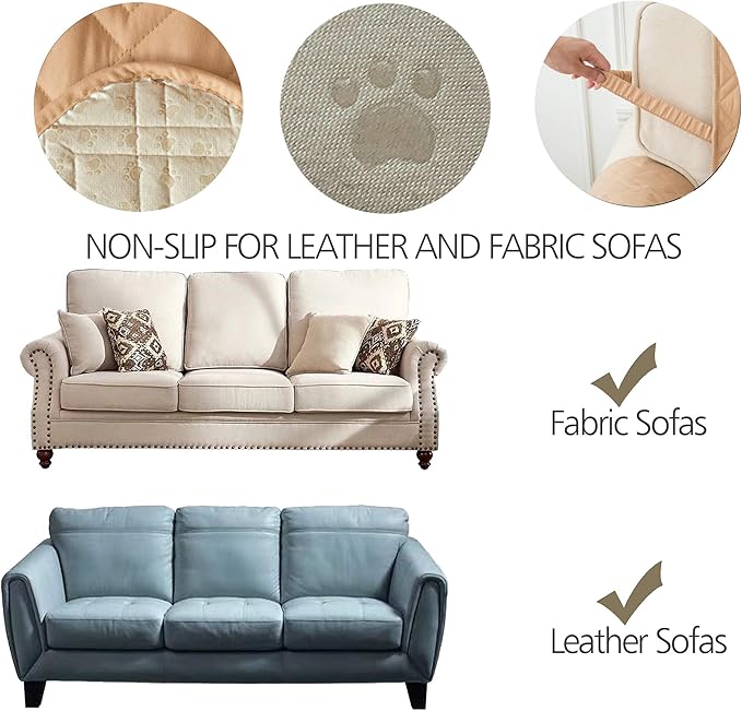 Ameritex Couch Sofa Slipcover 100% Waterproof Nonslip Quilted Furniture Protector Slipcover for Dogs, Children, Pets Sofa Slipcover Machine Washable (Sand, 68")