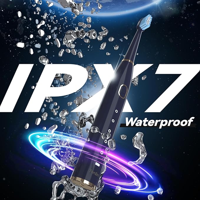 7AM2M Sonic Electric Toothbrush for Adults and Kids- High Power Rechargeable Toothbrushes with 8 Brush Heads,5 Adjustable Modes, Built-in 2-Minute Smart Timer,4 Hours Fast Charge for 30 Days(Navy)