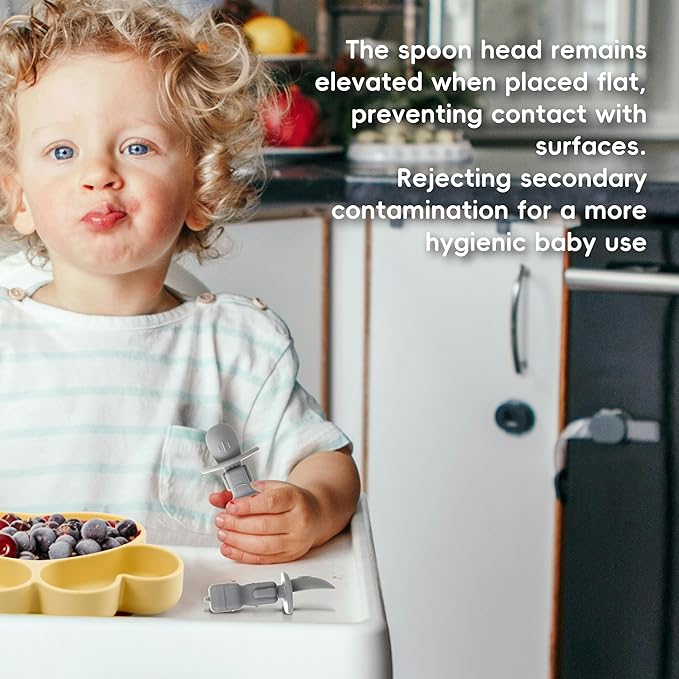 Silicone Baby Spoons, 3PCS Baby Spoons Self Feeding 6+ Months Robot Baby Utensils Baby Led Weaning Spoons with Anti Choke Barrier First Stage Training Toddler Spoons, BPA Free (Blue)