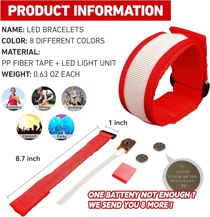 8 PCS LED Glow Bracelets, Christmas Light Up Bracelets Set - Glow in The Dark Party Bracelets Favors Supplies for Christmas, Concerts, Festivals, Game Prizes, Sports, Rave Accessories.