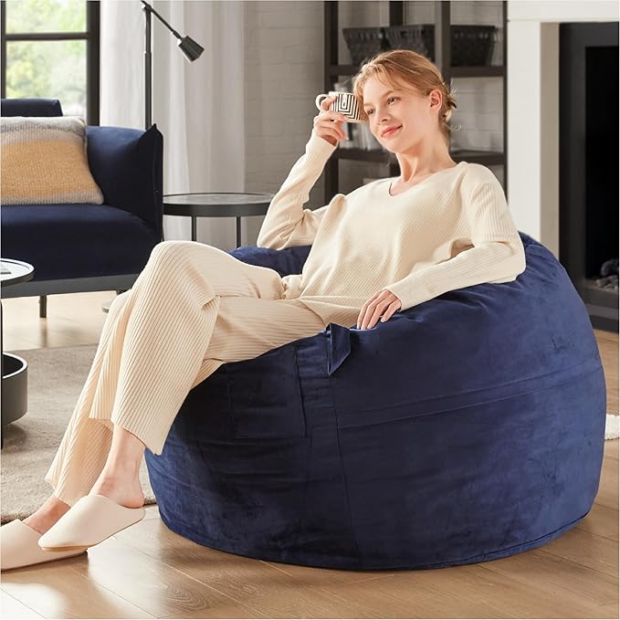Codi Bean Bag Chair with Filler Included, 3ft - Comfy Beanbag Chairs, Premium Foam Added - Machine Washable and Soft Mink Bonded Cover - Blue, 3 FT