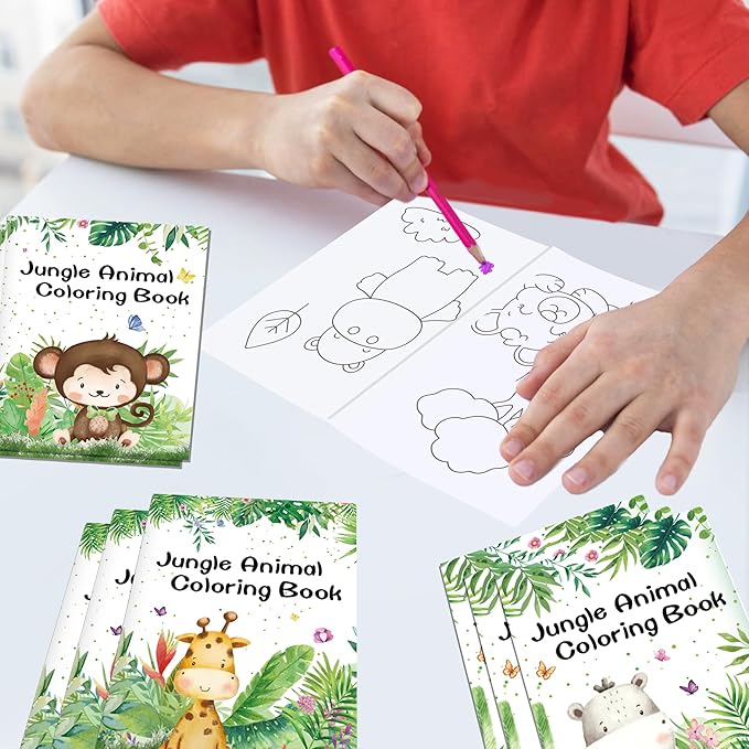 16 Pcs Jungle Animal Coloring Books Bulk Mini Coloring Books Bulk for Kids DIY Art Drawing Activity Book Set for Jungle Animals Theme Birthday Party Favor