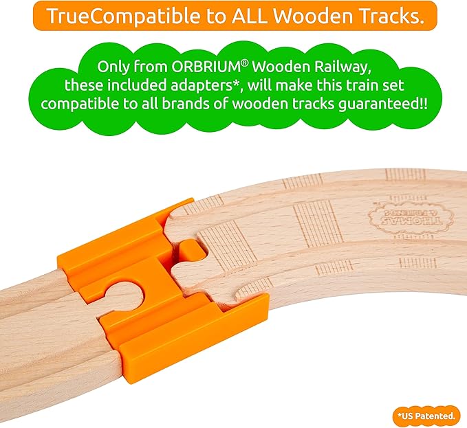 Orbrium Toys 68 Pcs Wooden Train Track Expansion Pack Compatible with Thomas Wooden Train, Brio, Thomas The Tank Engine (68 Pcs)