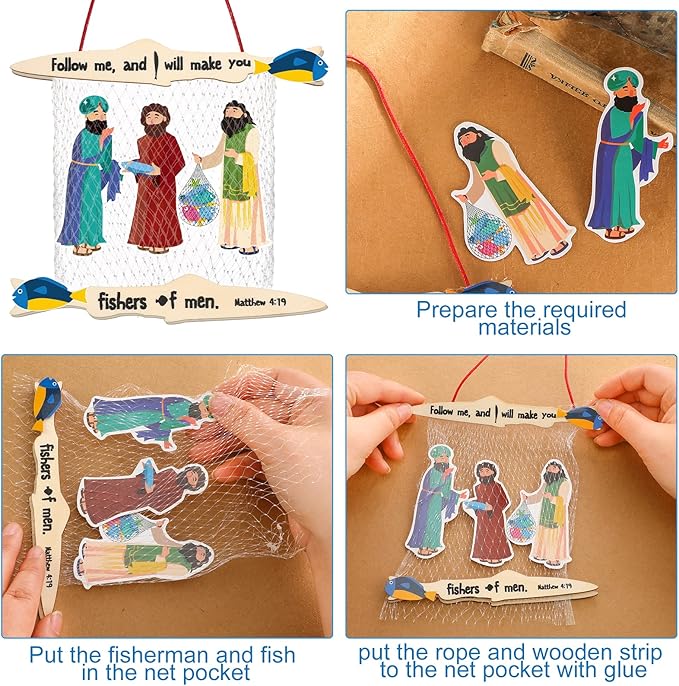 Amyhill Fishers of Men Craft for Kids First Communion Sunday School Crafts Bible Craft Kit Christian Jesus Religious Craft Supplies for Toddlers Kids and Home Activities(24 Sets)