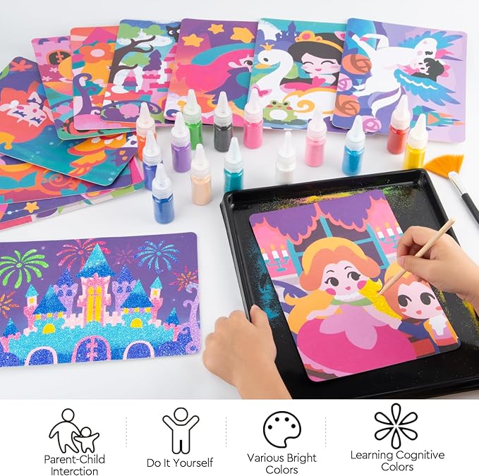 2 in 1 Foil Fun & Sand Art Kits for Kids, Princesses Crafts, No Mess DIY Creative Activity for Girls and Boys Ages 4-8, Learning Toy
