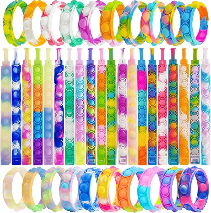60 Pcs Pop Bracelet Bubble Fidget Sensory Toys for Party Favors, Hand Finger Wristband Bulk for Classroom Prizes, Easter Egg Basket Stuffers Goodie Bag Stuffers Christmas Valentine Gift for Kid