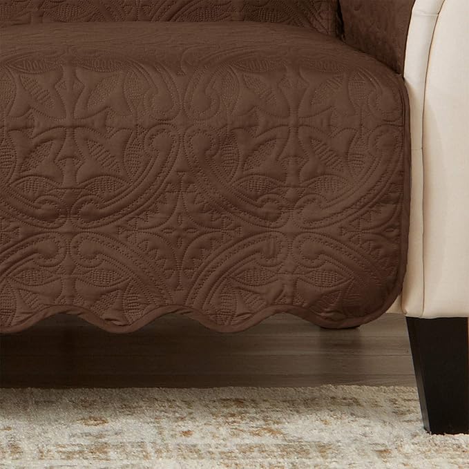 Great Bay Home Medallion Stitched Solid Furniture Protector Stain Resistant Durable Furniture Protector Elenor Collection (Loveseat, Chocolate/Taupe)