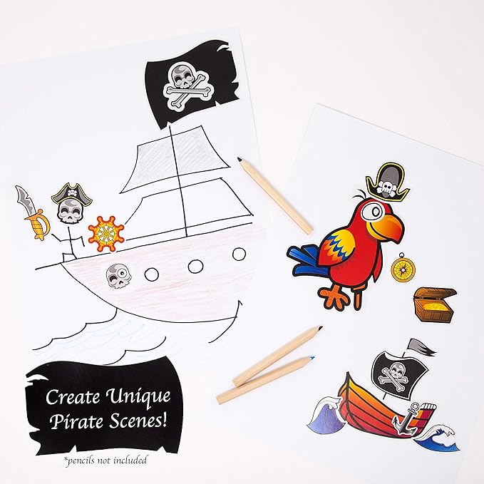 24 Make A Pirate Stickers for Kids - Great Pirate Theme Birthday Party Favors - Fun Craft Project for Children 3+ - Let Your Kids Get Creative & Design Their Favorite Pirate Stickers