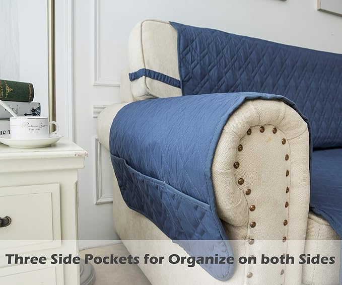 Ameritex Couch Sofa Slipcover 100% Waterproof Nonslip Quilted Furniture Protector Slipcover for Dogs, Children, Pets Sofa Slipcover Machine Washable (Blue, 68")