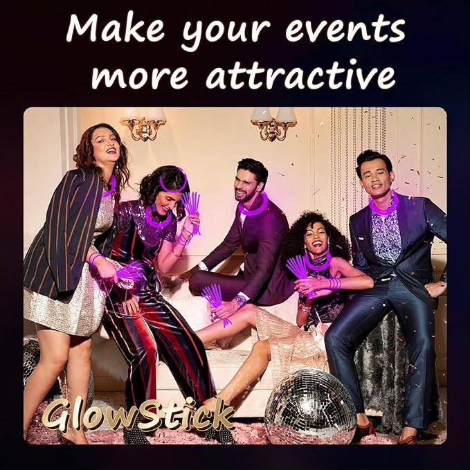75 Glow Sticks Bracelets and Necklaces, 8'' Glowsticks Bulk Pack Bright Glow in the Dark Party Supplies for Kids (Purple)