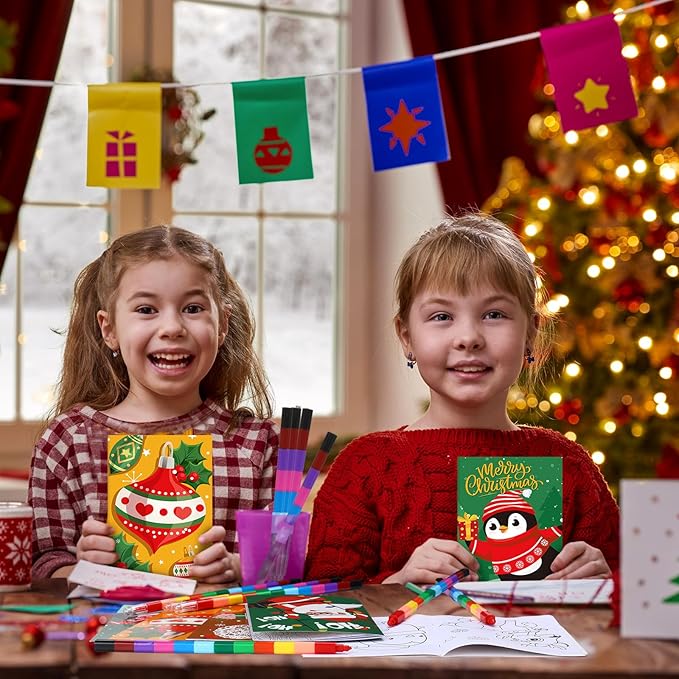 24 Pcs Christmas Coloring Book for Kids Bulk with 24 Crayons, Christmas Activity Books with Marker Xmas Stocking Goodie Bag Stuffers for Holiday Students Classroom Gifts Party Favors (Cute)