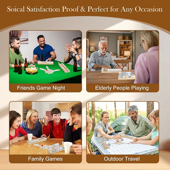 2-6 Players Mexican Train Dominoes Set with 6 Wooden Racks, 91 Tiles, Portable Case, Double 12 Dominos Set for Adults, Family Board Games for Adults, Valentines Day Gifts for Him Her Men Women Mom Dad