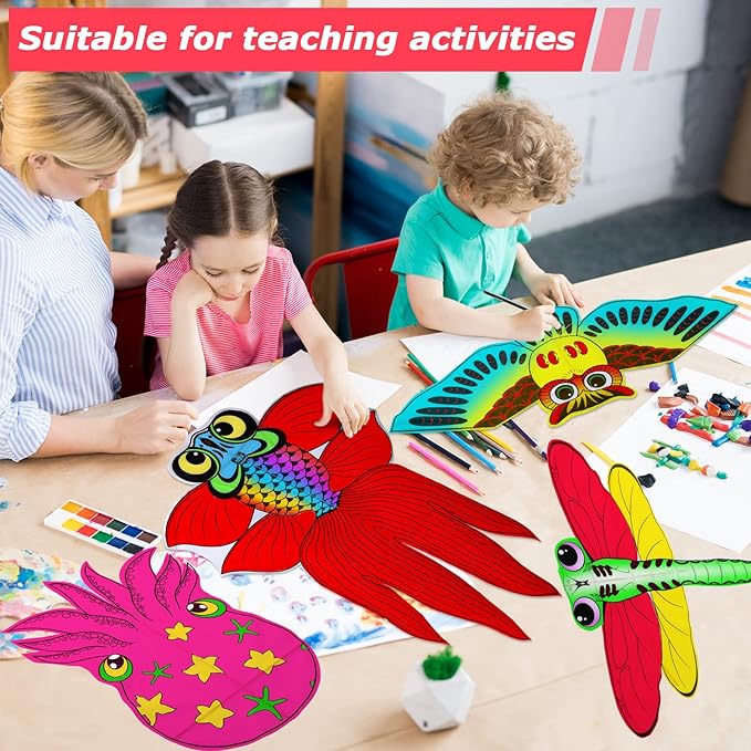 24 Pack DIY Kite for Kids Blank Painting Kite Making Kit Bulk Decorating Coloring Kite Party Pack Easy Flying Kite with Handle and String for Outdoor Activities