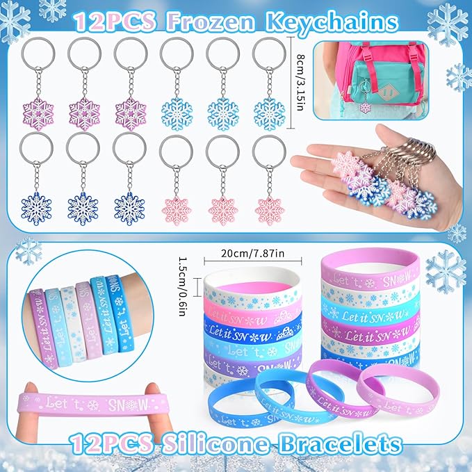 146PCS Frozen Party Favors, Snowflake Birthday Party Favors with Notebooks Pens Stampers Stickers, School Stationery Set Birthday Supplies, Goodie Bag Stuffers Classroom Gift Reward Prize for Kids