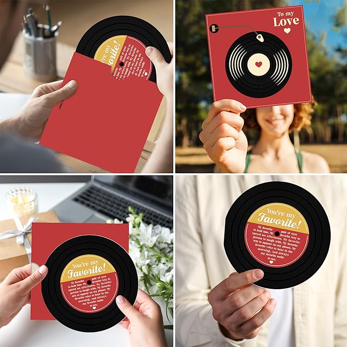 Anniversary Card, Valentines Day Gifts For Him, Love Card for Men Husband Boyfriend or Girlfriend, Retro Happy Anniversary, Romantic Card for Couple, Vinyl Record CD Birthday Card, First Date Gifts