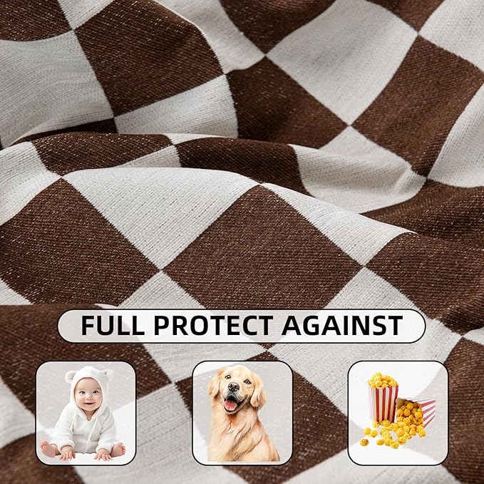 Recliner Chair Covers Lazy Boy Recliner Covers Armchair Cover Blanket Sofa Thick Soft Fabric Living Room Bedroom Throw Washable Sofa Slipcovers for Pets Kids (Brown Plaid)