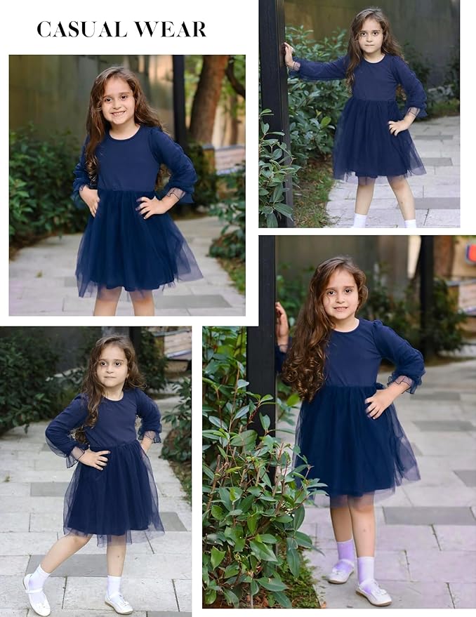 Arshiner Toddler Christmas Dress Girls Sequin Tulle Puff Long Sleeves Tutu Dress Princess Birthday Party Clothes 1-6T