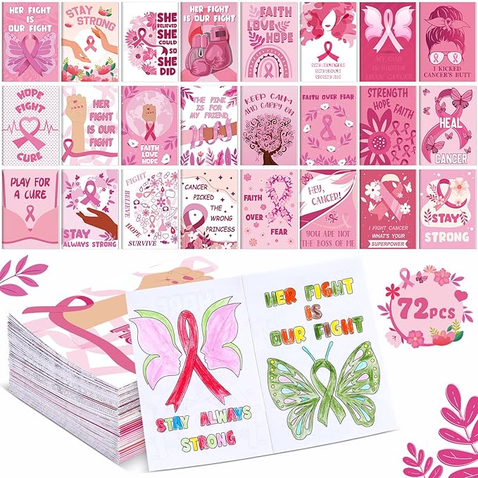 72 Pcs Breast Awareness Coloring Book for Adults Coloring Books Bulk, DIY Art Coloring Book for Women Stress Relief Drawing Book with Flower Pink Ribbon Pattern for Party Favors Gifts